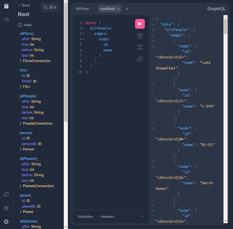 GraphiQL interface